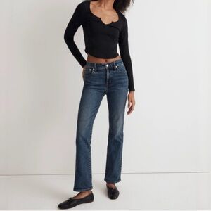 {Madewell} "Mid Rise Kick Out Jeans" Blue Bootcut Ankle Length Stretch Denim